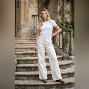 Mable NWT Wimen’s Ivory Wide-Leg Jeans Sz Med 100% Rayon